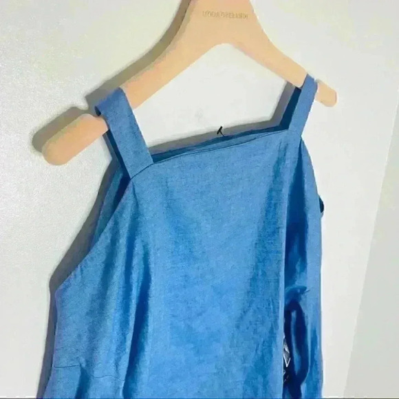 Tibi Cold-Shoulder Chambray Cut-Out Blouse Bow-Tie Sleeves XS - Picture 5 of 8